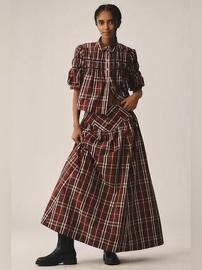 Maeve Anthropologie Drop Waist Taffeta Maxi Skirt Size 8